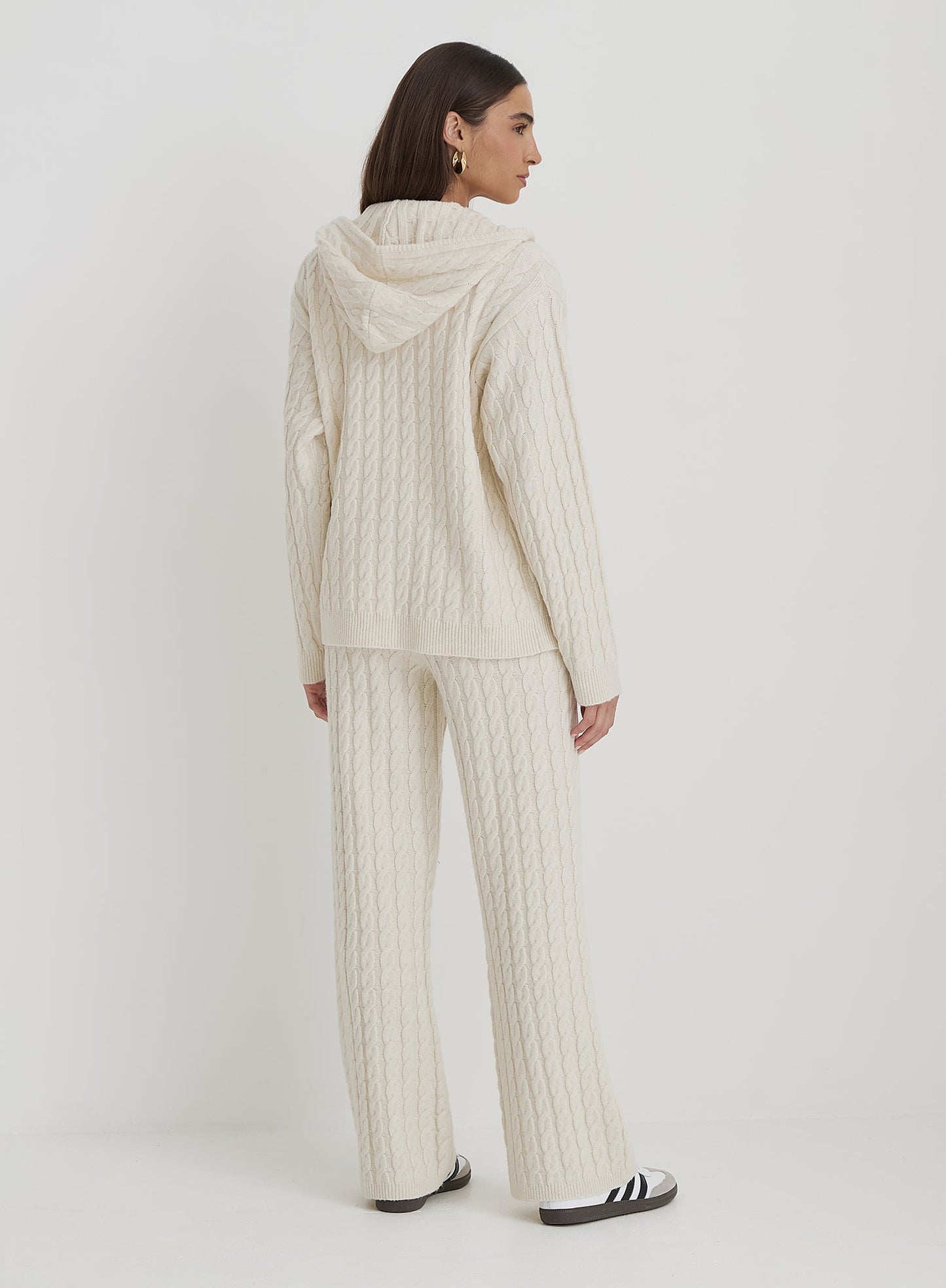 Glamaura™- Cream Cable Knit Zip Hoodie