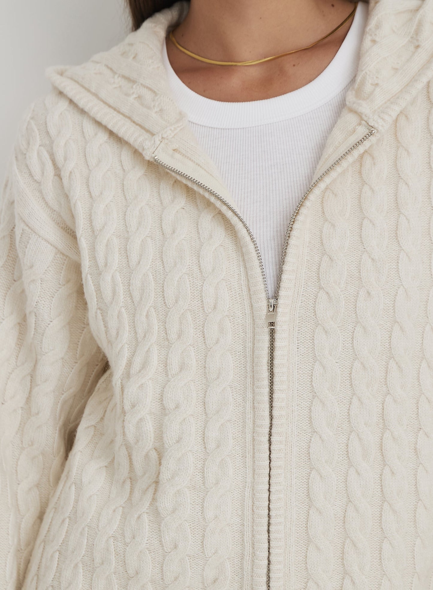 Glamaura™- Cream Cable Knit Zip Hoodie