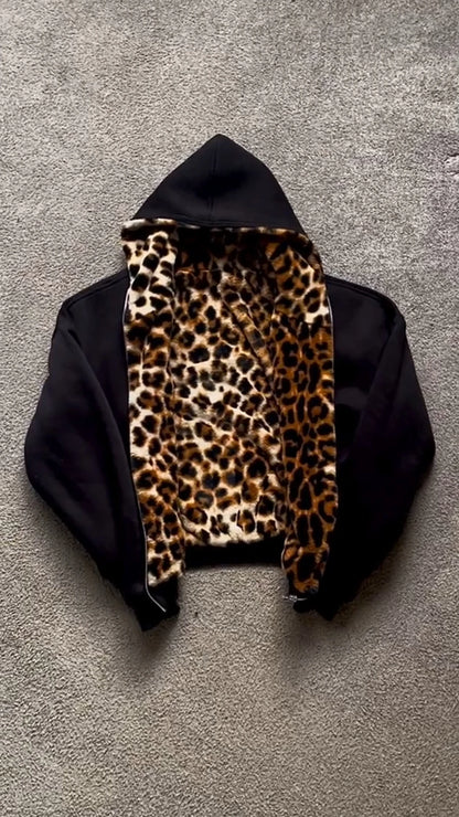 Reversible Leopard Print Zip Sweatshirt