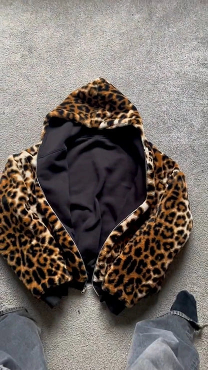 Reversible Leopard Print Zip Sweatshirt