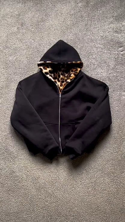 Reversible Leopard Print Zip Sweatshirt