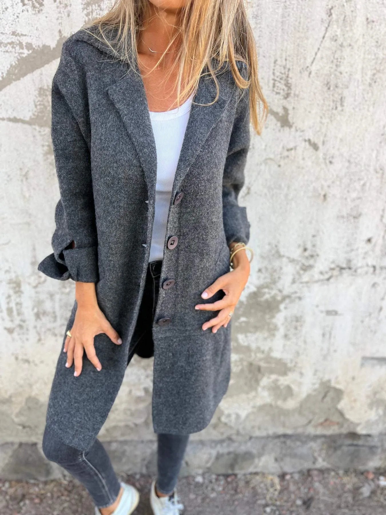 Glamaura™- Casual Lapel Wool Long Coat