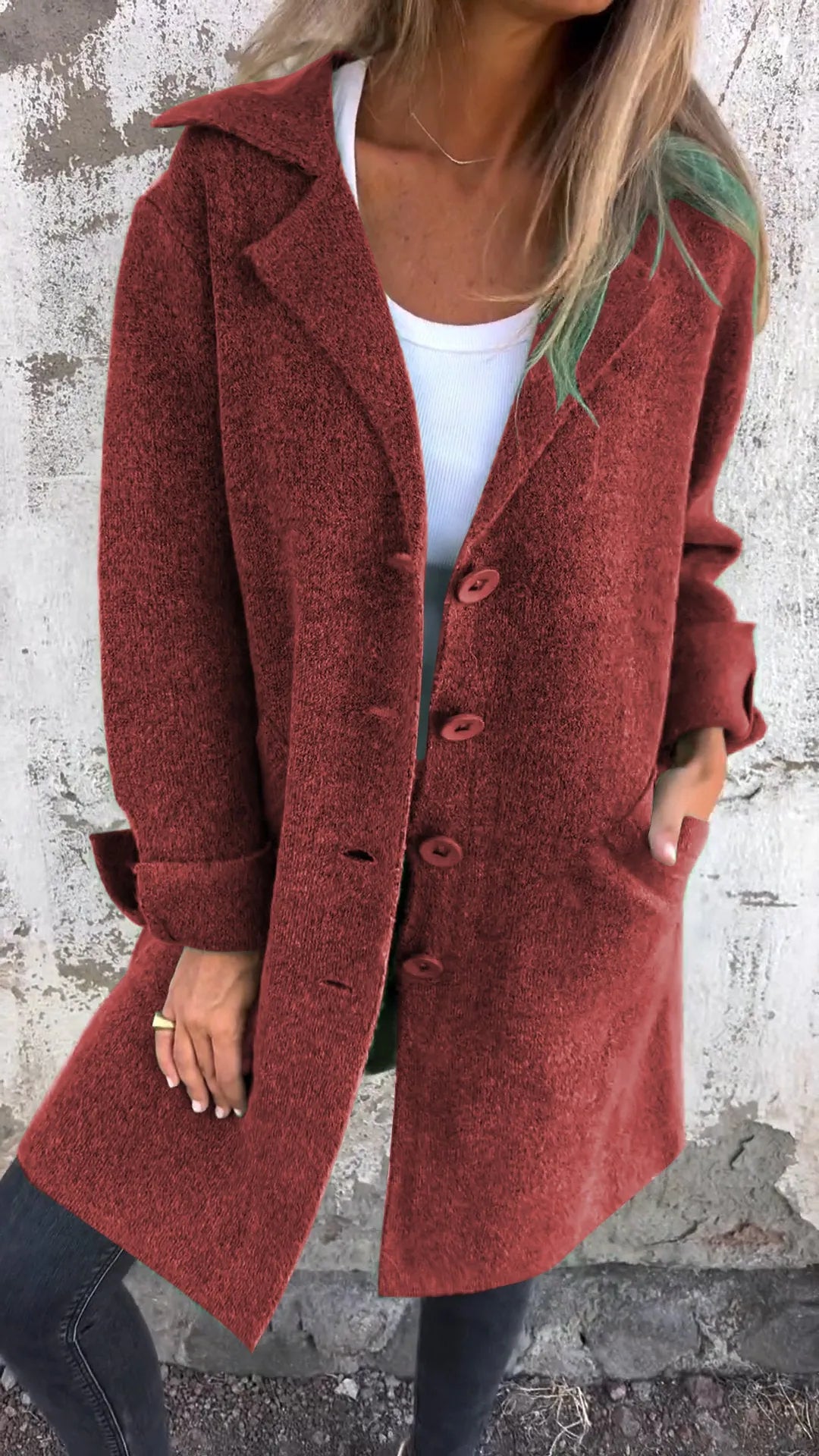 Glamaura™- Casual Lapel Wool Long Coat