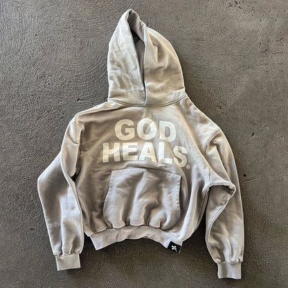 God Heals Print Long Sleeve Hoodies