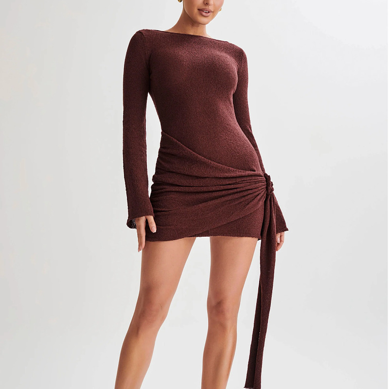 Glamaura™- Long Sleeve Backless Dress