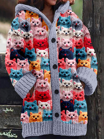 Glamaura™- Colorful Cozy Cat Hooded Cardigan