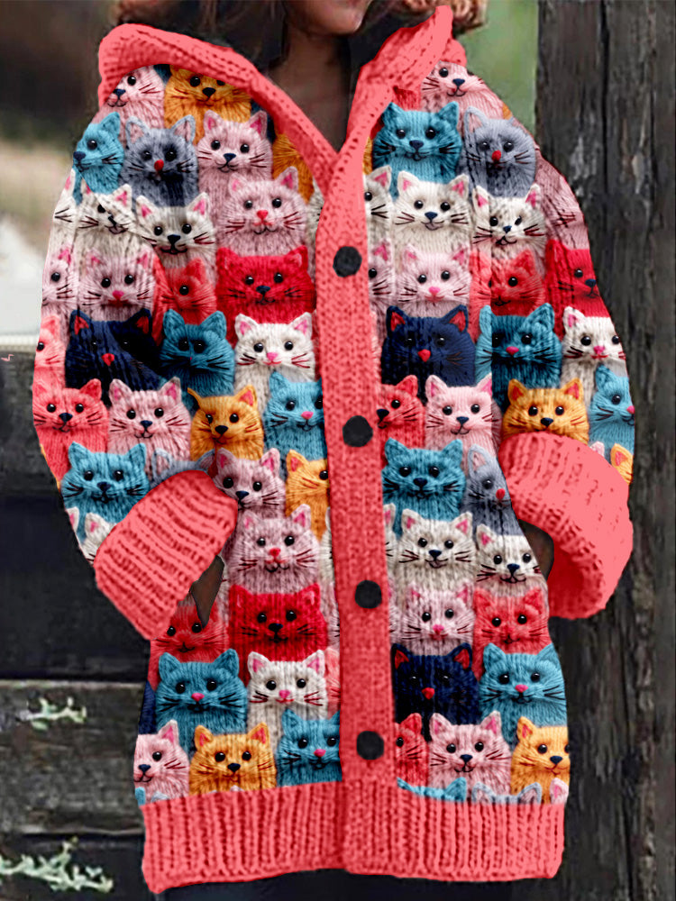 Glamaura™- Colorful Cozy Cat Hooded Cardigan