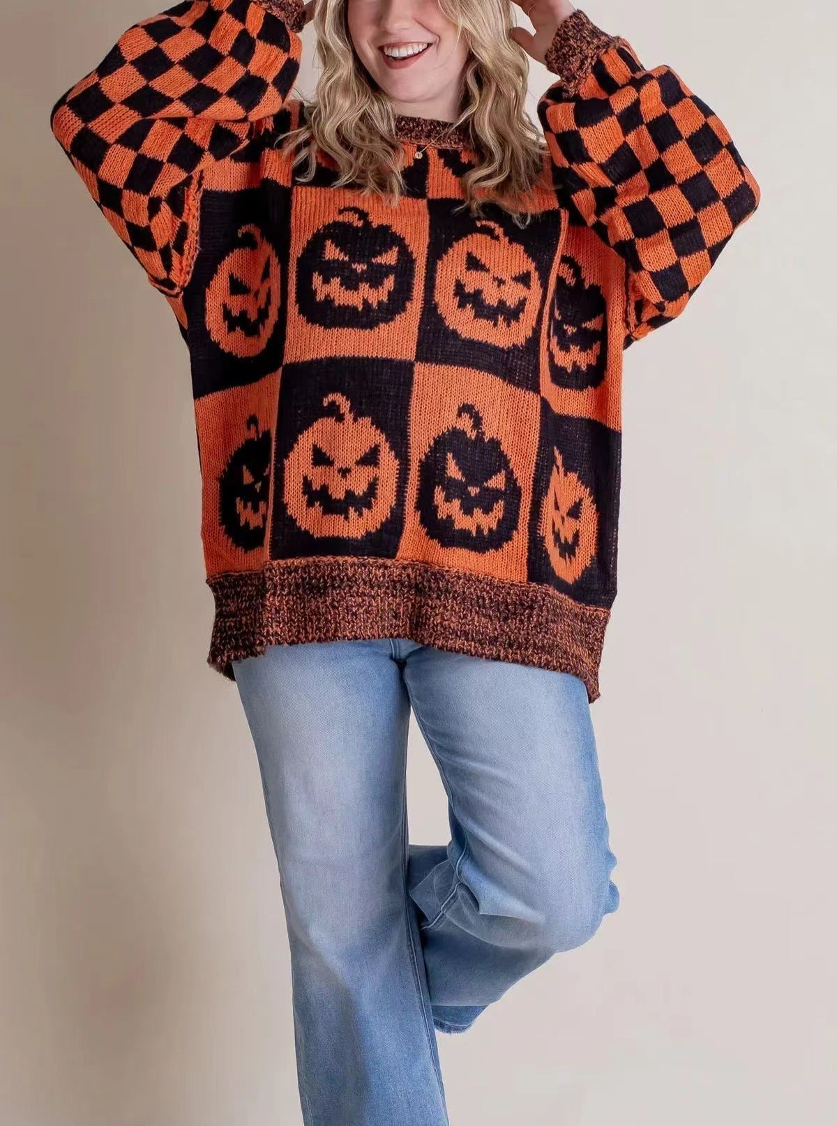 Glamaura™- Halloween Checkered Sweater