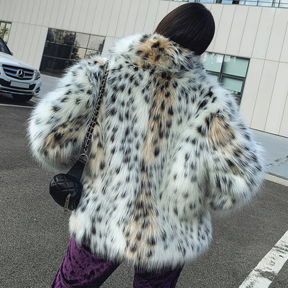 Glamaura™- Snow Leopard Faux Fur Coat