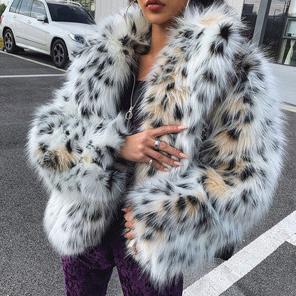 Glamaura™- Snow Leopard Faux Fur Coat