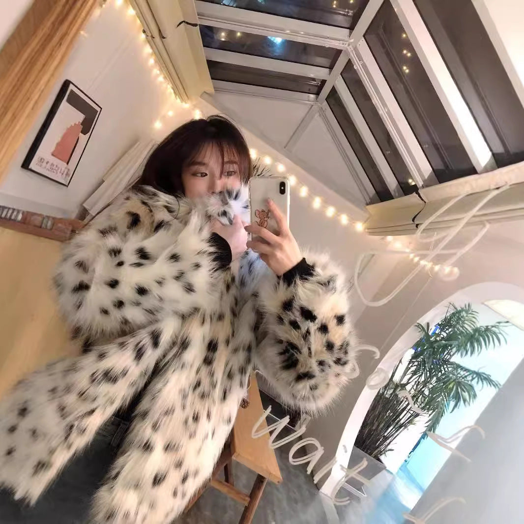 Glamaura™- Snow Leopard Faux Fur Coat