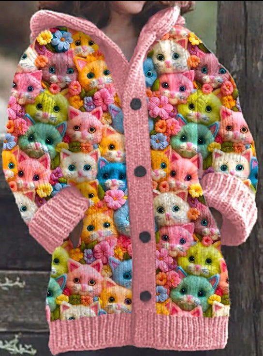 Glamaura™- Colorful Cozy Cat Hooded Cardigan