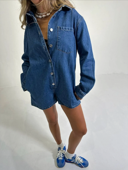 Long Sleeve Denim Romper