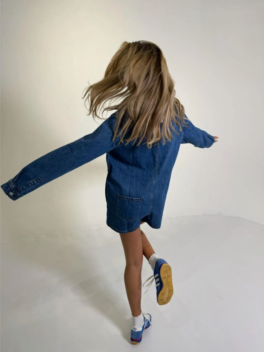 Long Sleeve Denim Romper