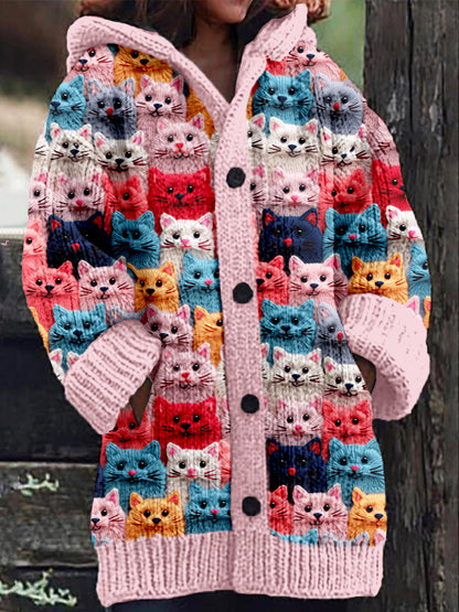 Glamaura™- Colorful Cozy Cat Hooded Cardigan